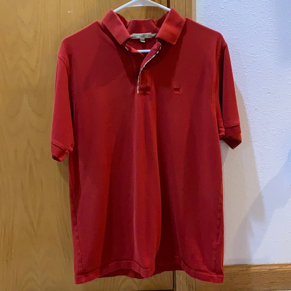 Men’s Burberry Polo Shirt Bright Red Size Small